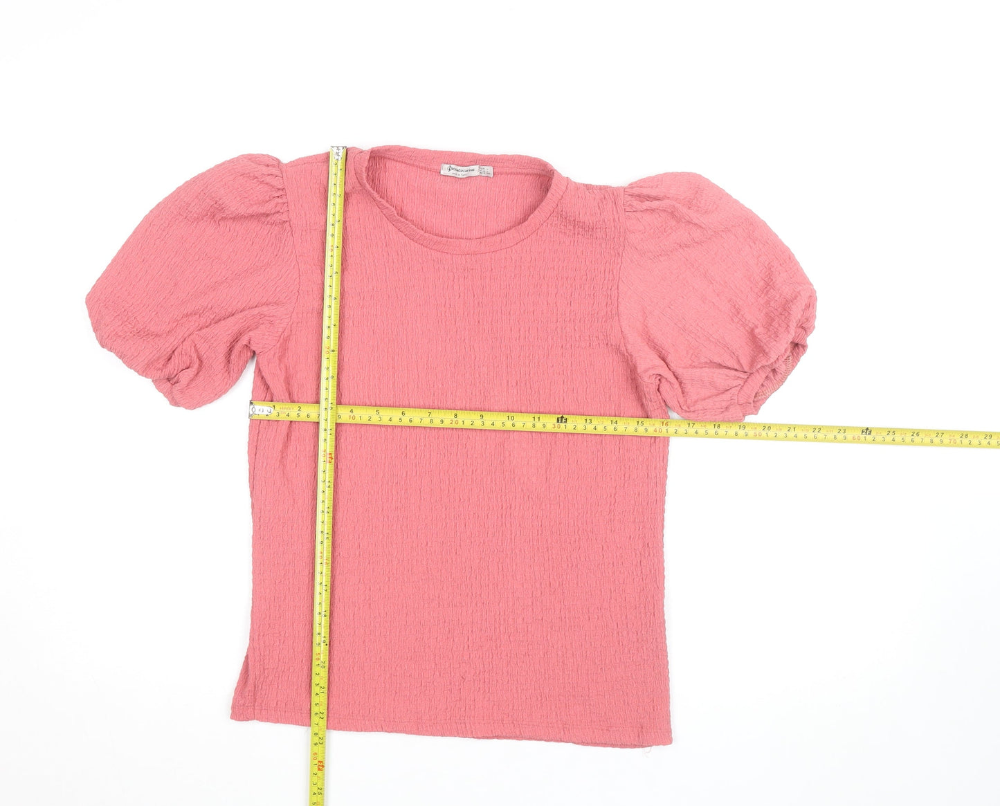 Stradivarius Womens Pink Puff Sleeve Cotton T-Shirt Size 12