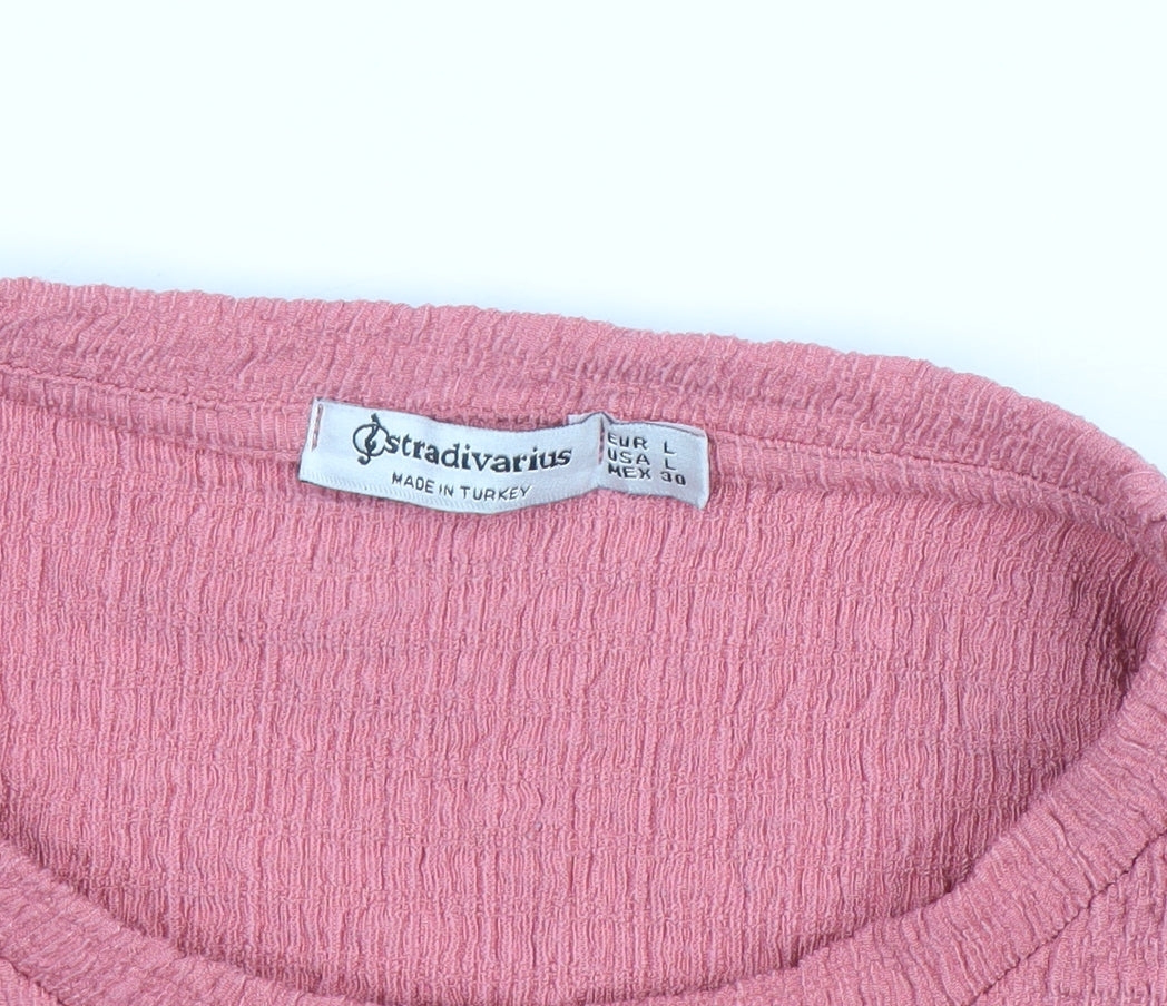 Stradivarius Womens Pink Puff Sleeve Cotton T-Shirt Size 12