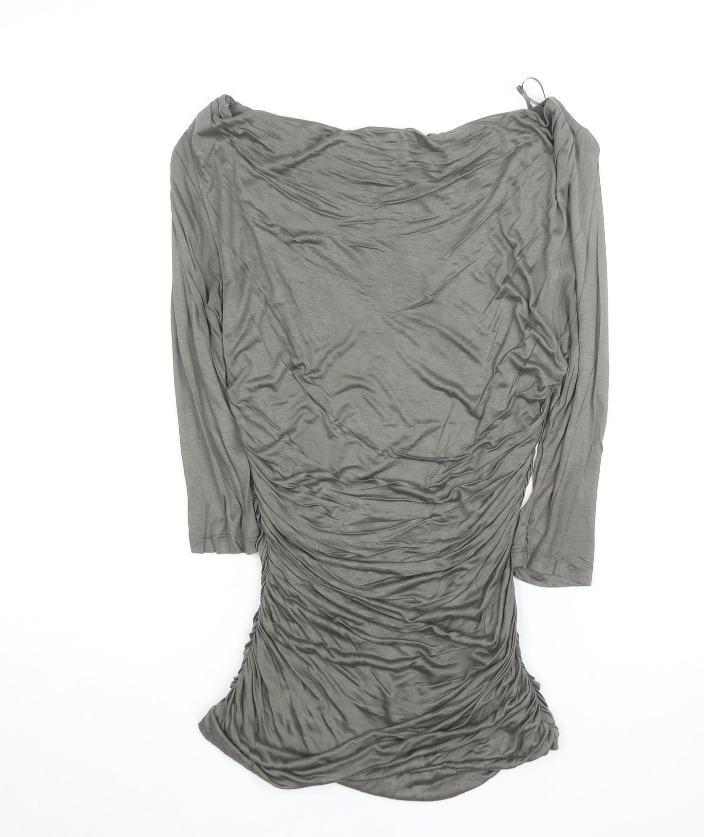 H&M Women’s Grey Ruched Bodycon Dress Size 8 3/4 Sleeve Pullover