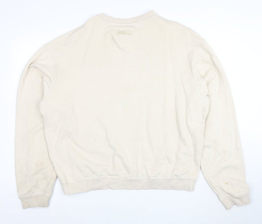 Adidas Women Beige Cotton Crew Neck Pullover Sweatshirt L