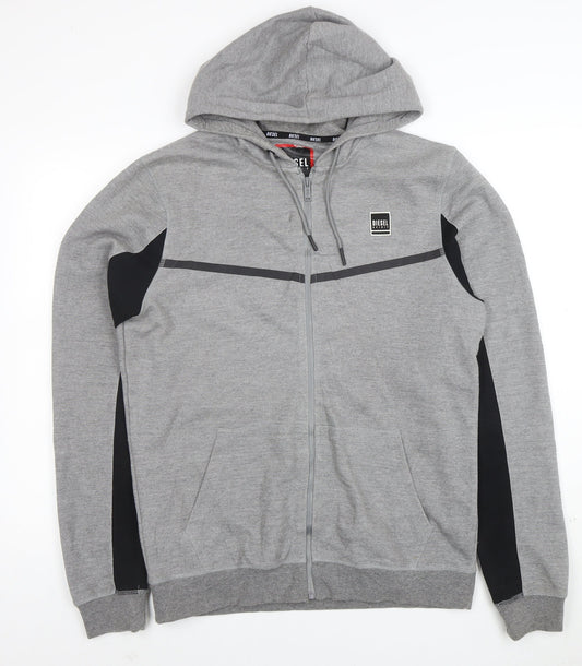 Diesel Men's Grey Full Zip Hooded Sweatshirt Size L Logo Hoodie