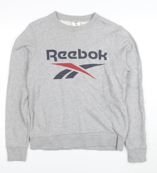 Reebok Womens Grey XS Pullover Sweatshirt with Logo Print