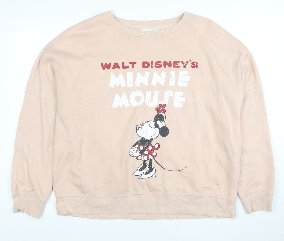 Front view of Disney Women Beige Minnie Mouse Pullover Sweatshirt, size 16 L