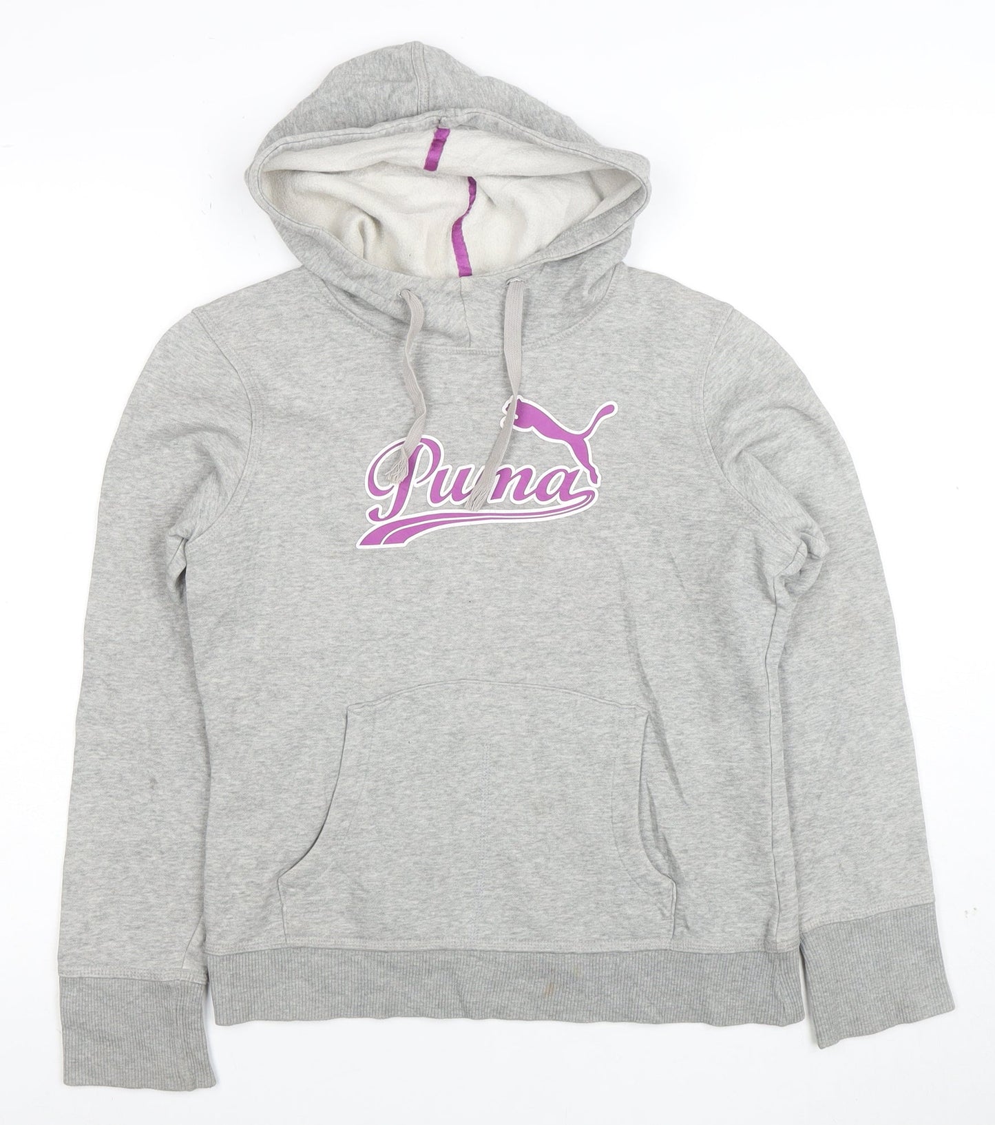 Puma Women's Grey Hoodie Size 10 Pullover with Logo and Pockets