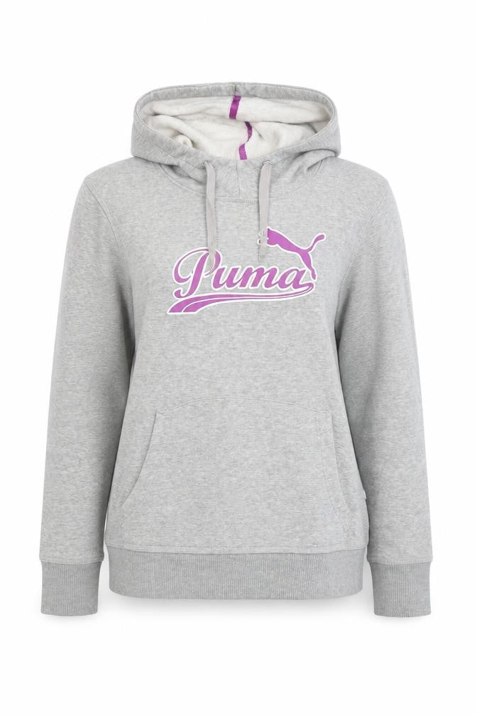 Puma Women's Grey Hoodie Size 10 Pullover with Logo and Pockets