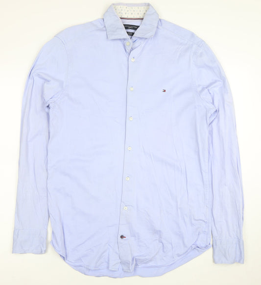 Tommy Hilfiger Men's Blue Slim Fit Cotton Button-Up Shirt 15.5