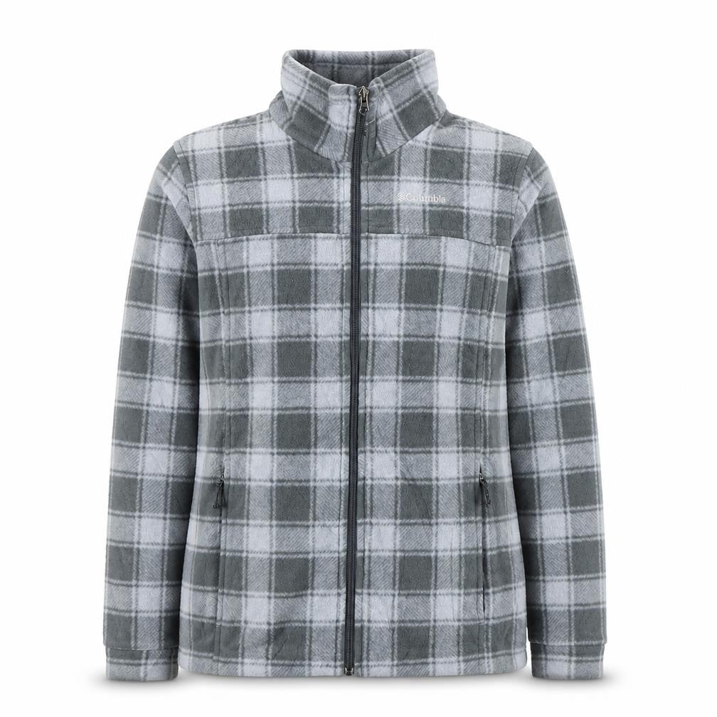 Columbia Women's Grey Plaid Fleece Full Zip Jacket Size L