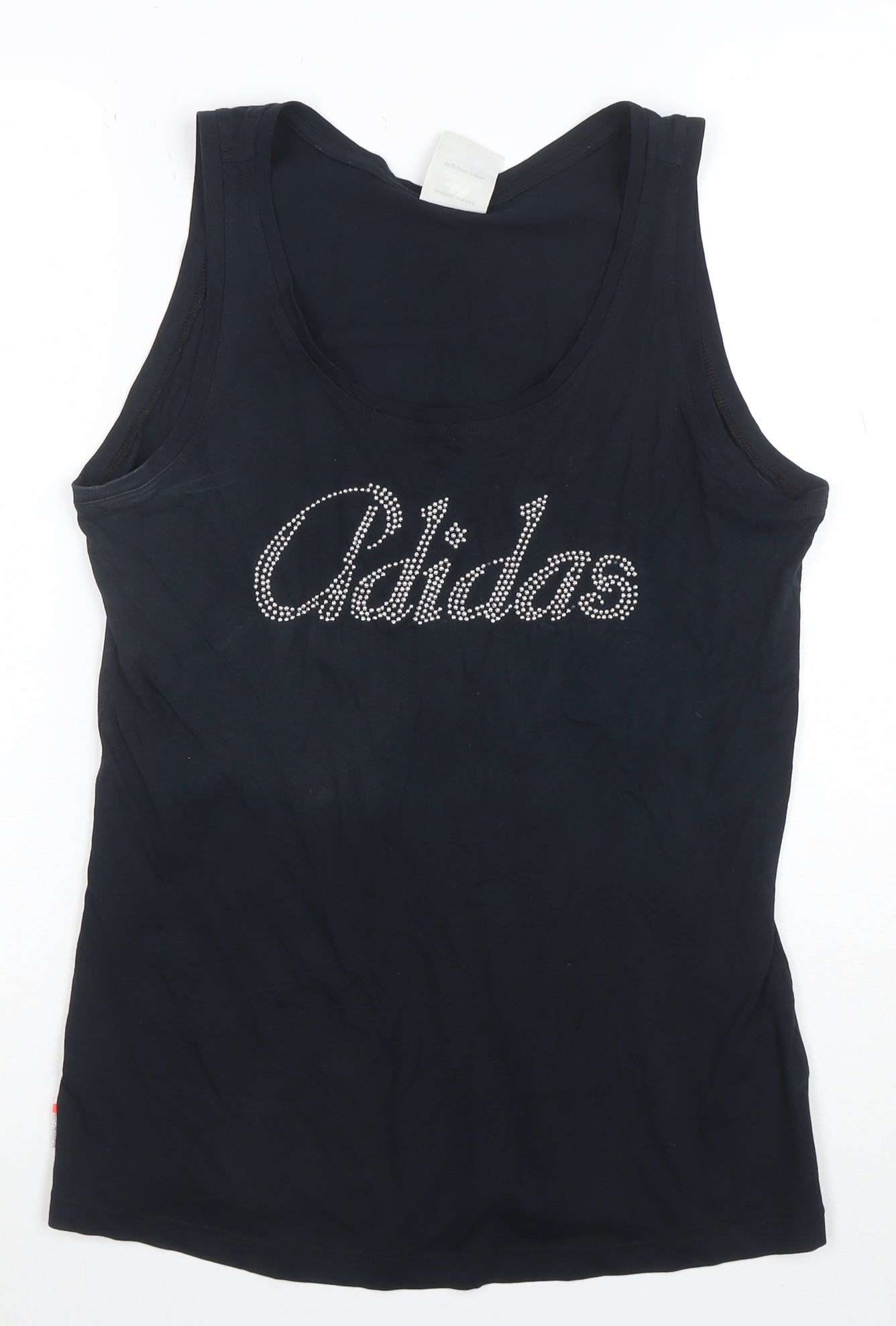 Adidas Womens Black Rhinestone Logo Tank Top Size L