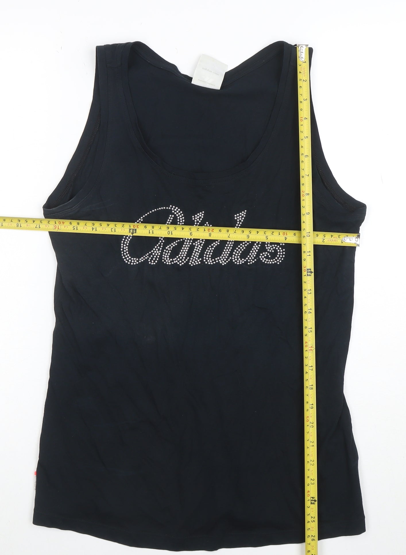 Adidas Womens Black Rhinestone Logo Tank Top Size L
