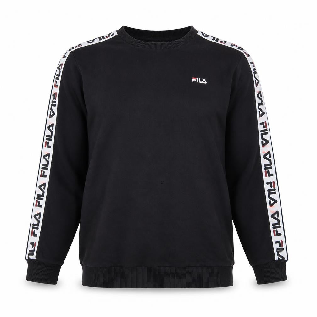 FILA Mens Black Logo Tape Crew Neck Sweatshirt Size M
