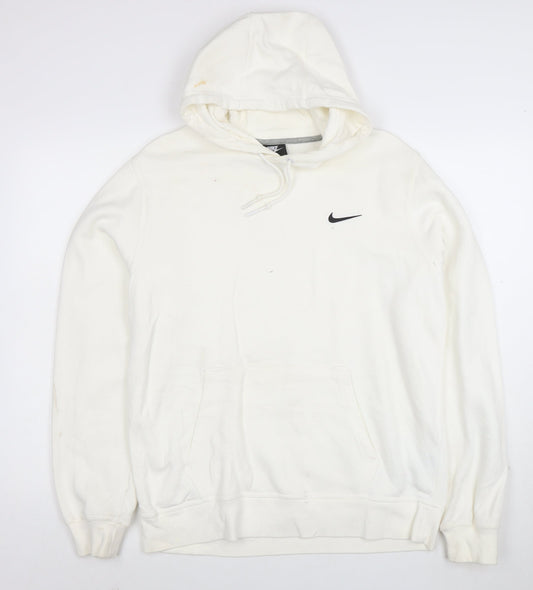 Nike Women White Pullover Hoodie L Drawstring Kangaroo Pocket Casual