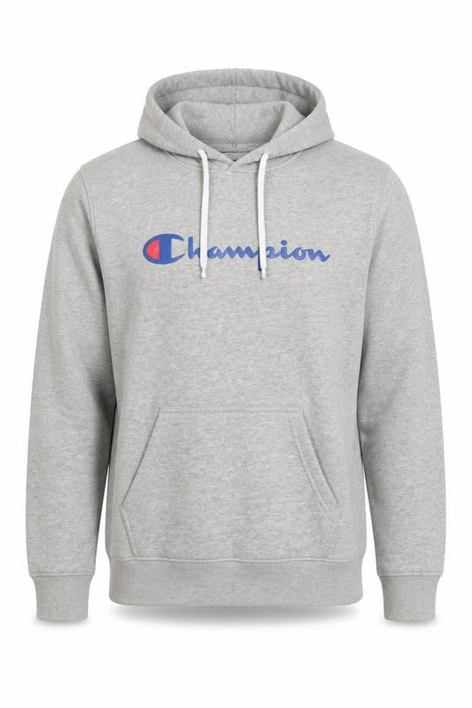 Champion Men's Grey Pullover Hoodie L Logo Graphic Sweatshirt