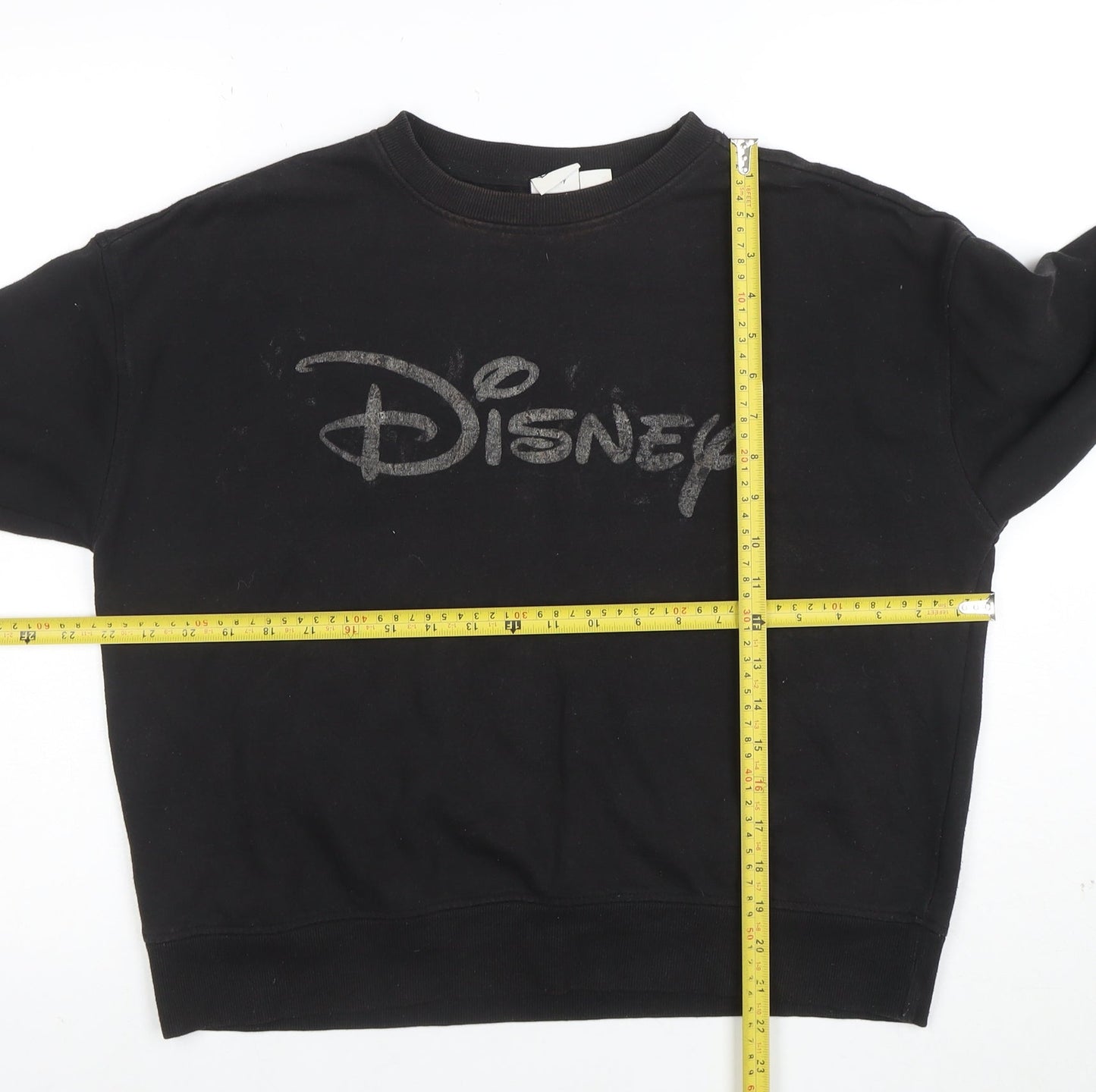 Disney Women Black Small Pullover Sweatshirt Logo Cotton Blend