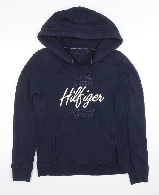 Tommy Hilfiger Men Blue Pullover Hoodie S Embroidered Logo Classic Style