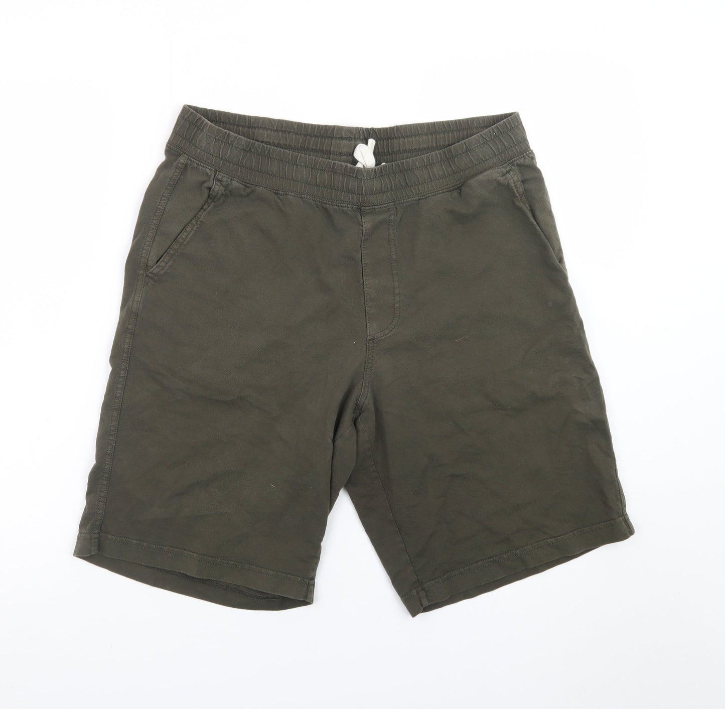 Uniqlo Men's Green L Cargo Shorts 100% Cotton Elastic Waist