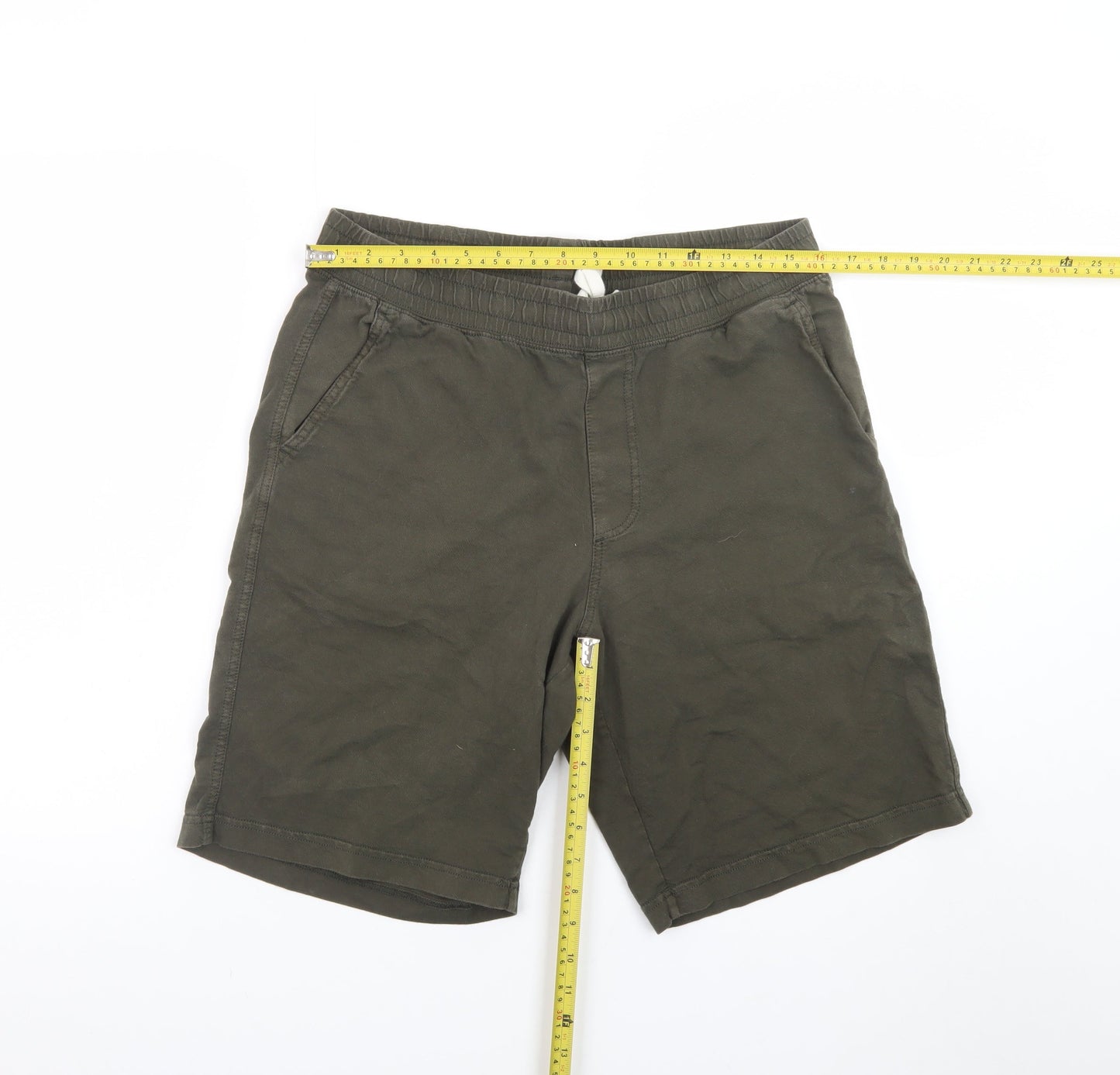 Uniqlo Men's Green L Cargo Shorts 100% Cotton Elastic Waist
