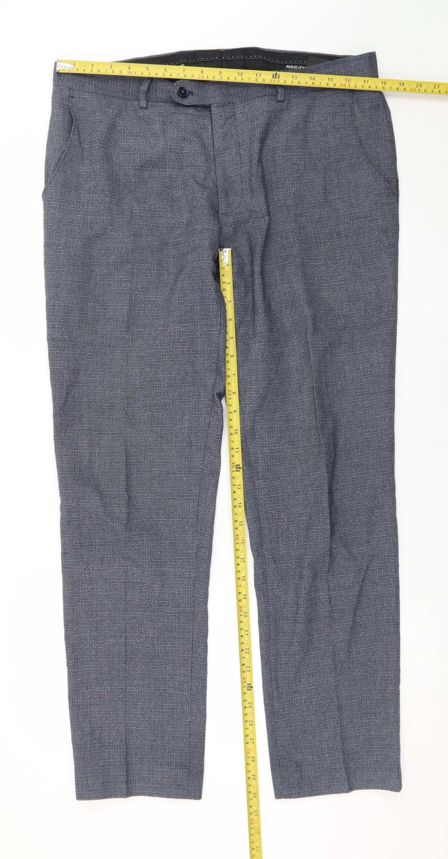 Remus Uomo Men's Grey Check Slim Fit Dress Pants 42R