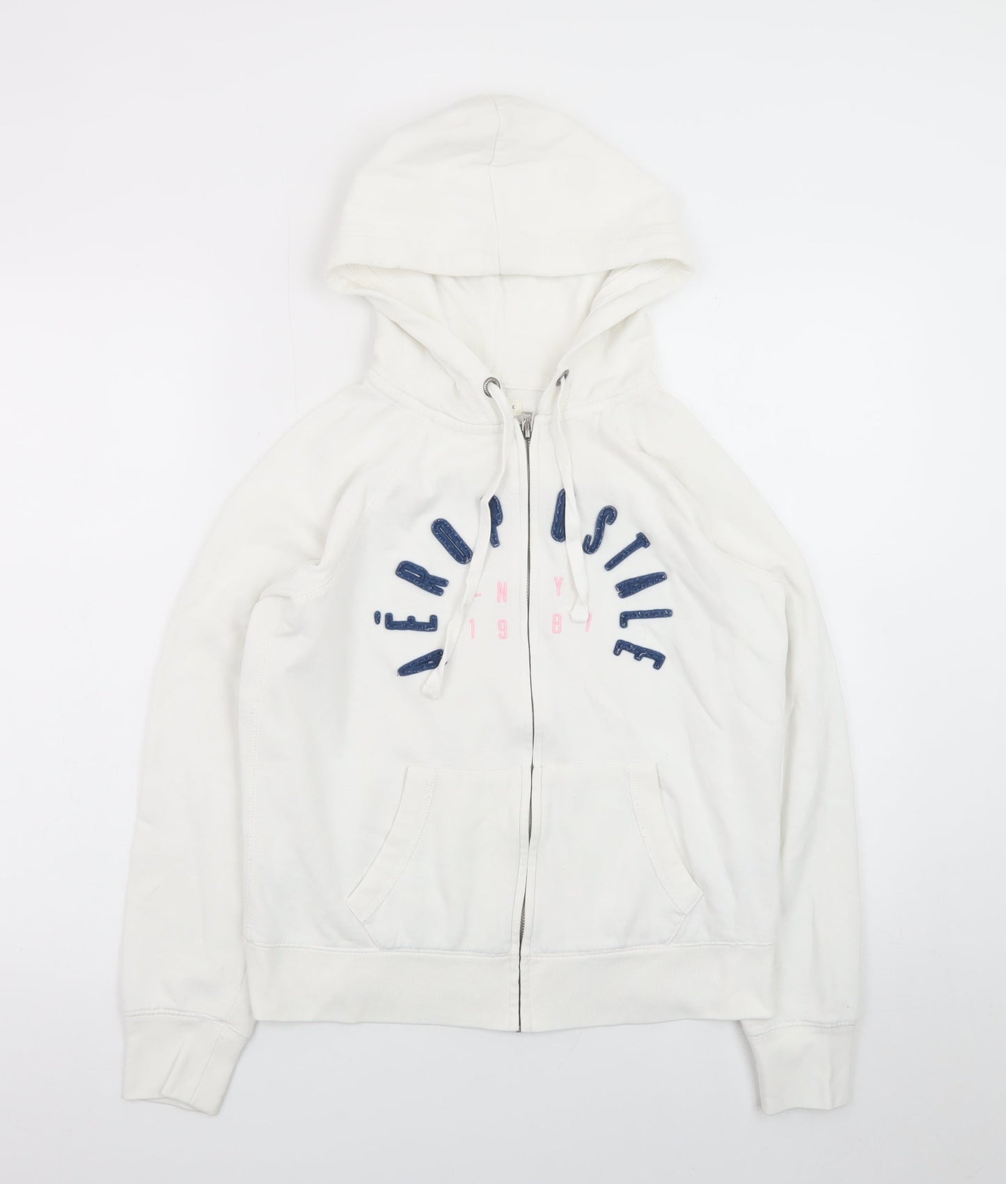 Aeropostale Women's White Full Zip Hoodie Size M Cotton Blend