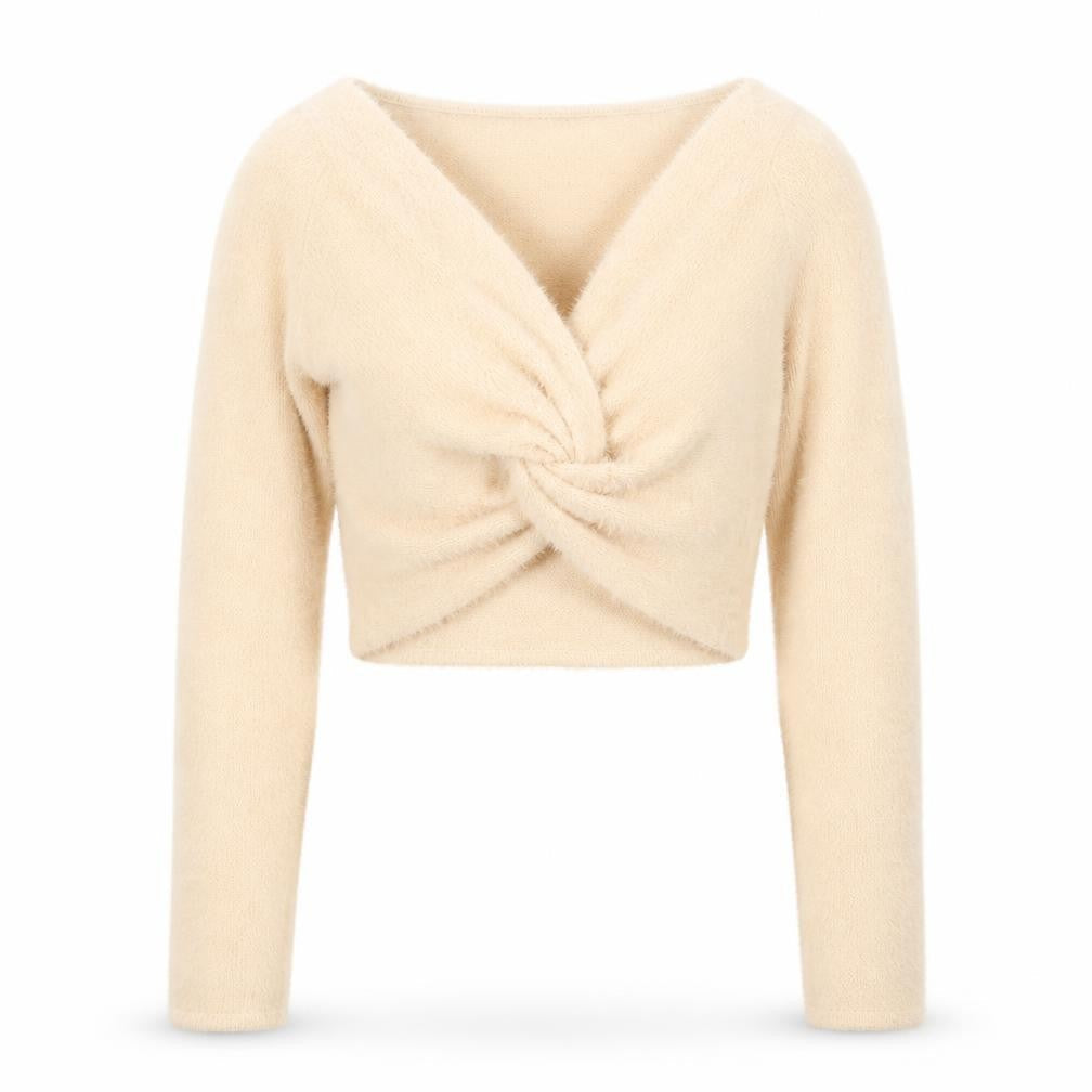 Threadbare Women Beige V-Neck Long Sleeve Twist Front Jumper Size 12