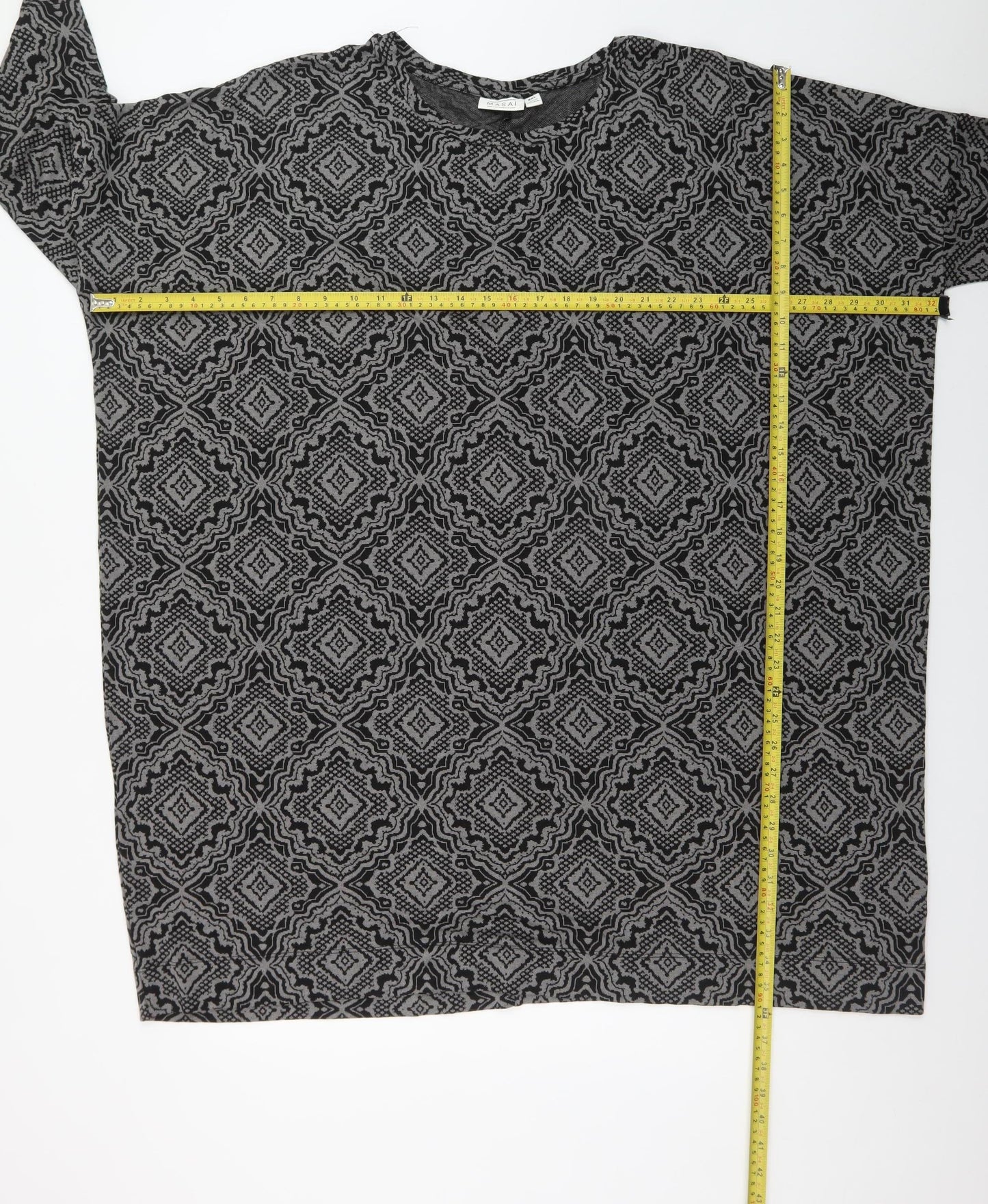 Masai Women Black 2XL Geometric Shift Dress Jersey Plus Size