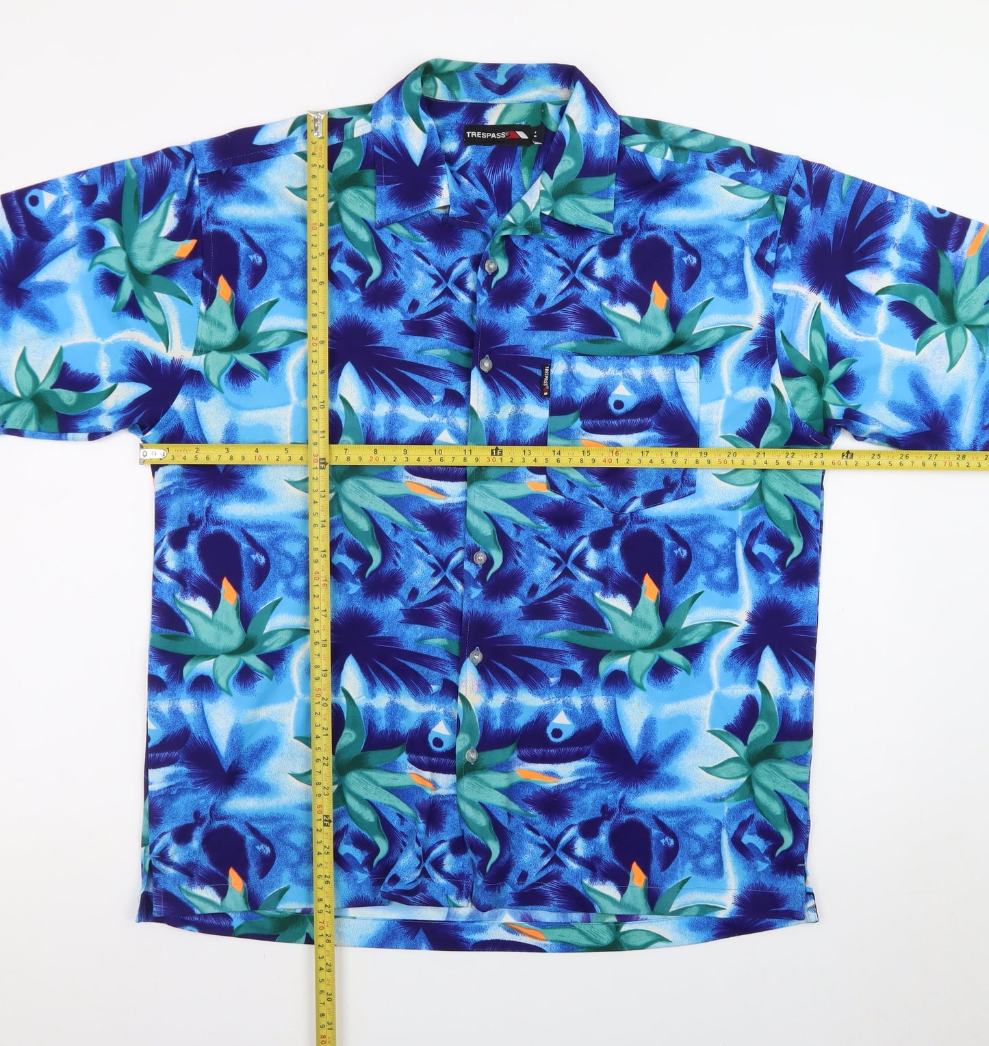 Trespass Mens Blue Hawaiian Short Sleeve Button-Up Shirt L