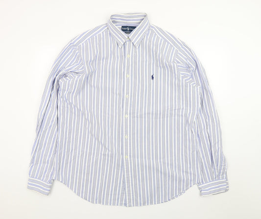 Ralph Lauren Men's Blue Striped Classic Fit Button-Down Shirt Size 17