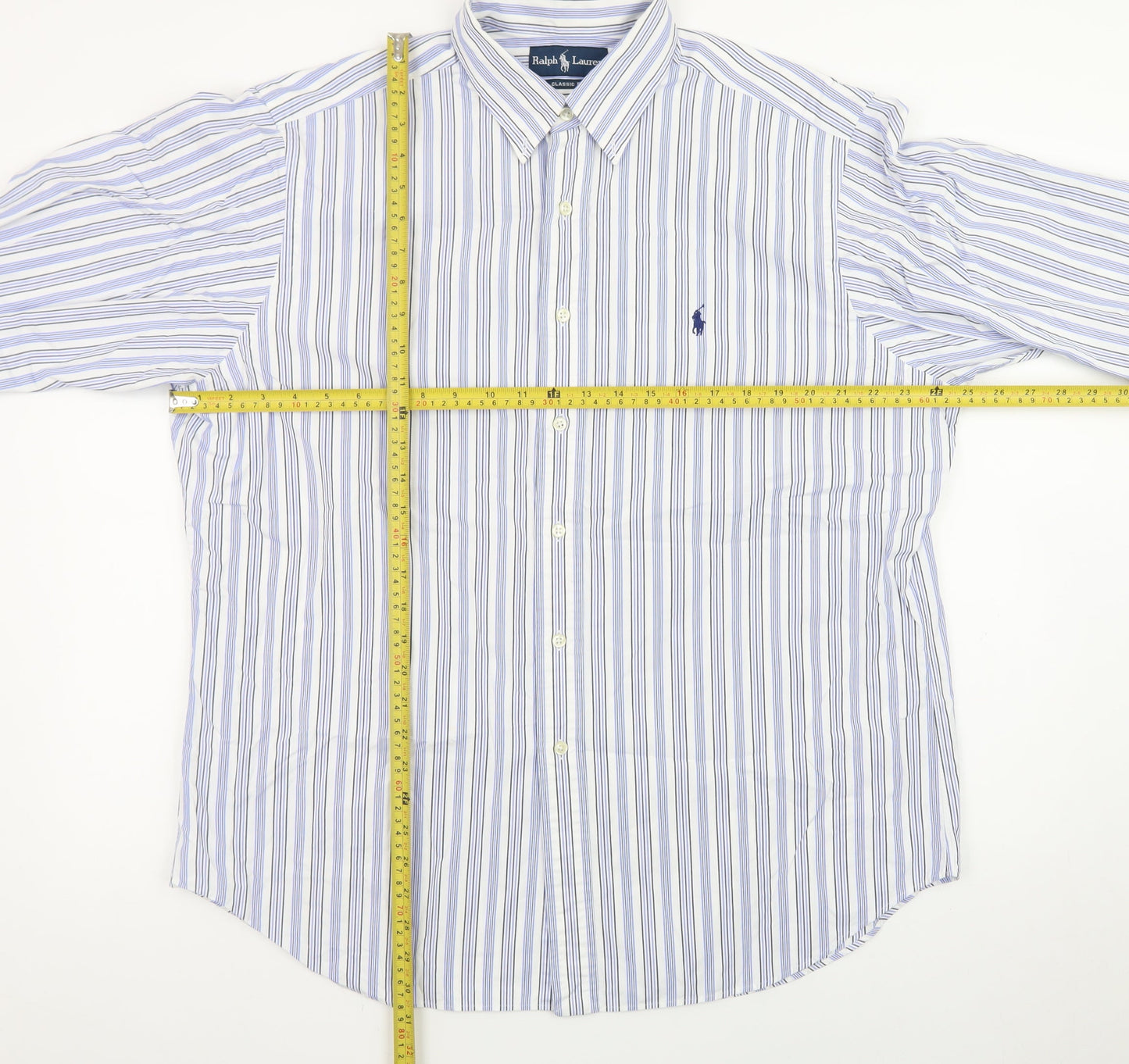 Ralph Lauren Men's Blue Striped Classic Fit Button-Down Shirt Size 17