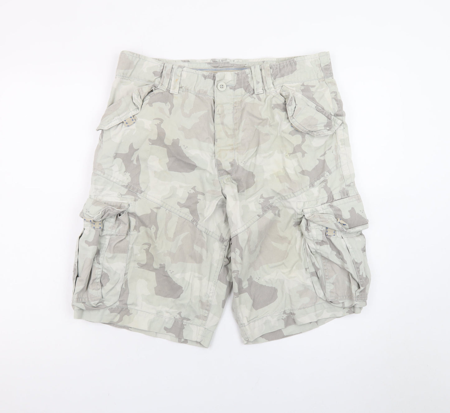 Next Men's Grey Camouflage Cargo Shorts Size 34 Regular Fit