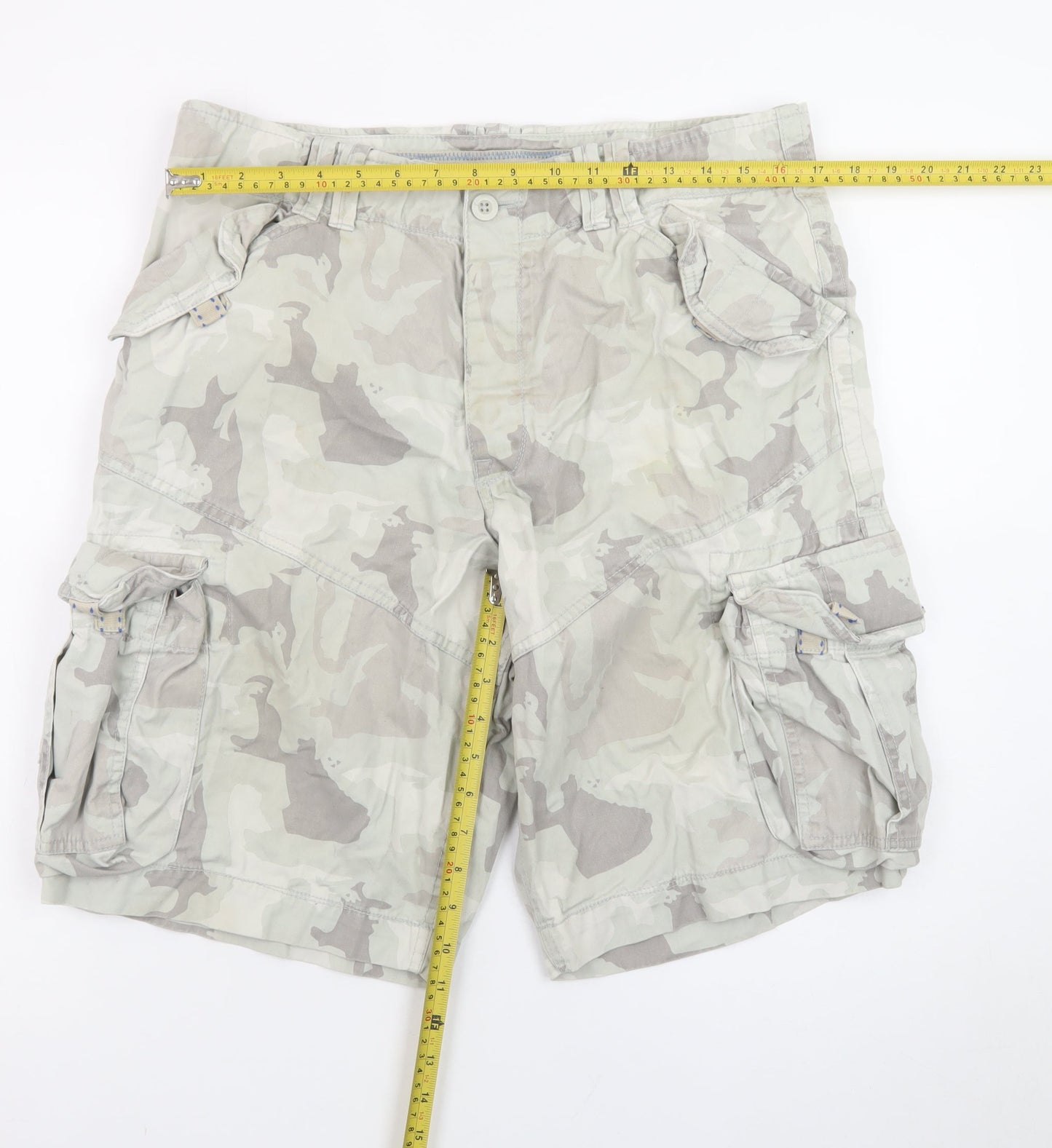 Next Men's Grey Camouflage Cargo Shorts Size 34 Regular Fit
