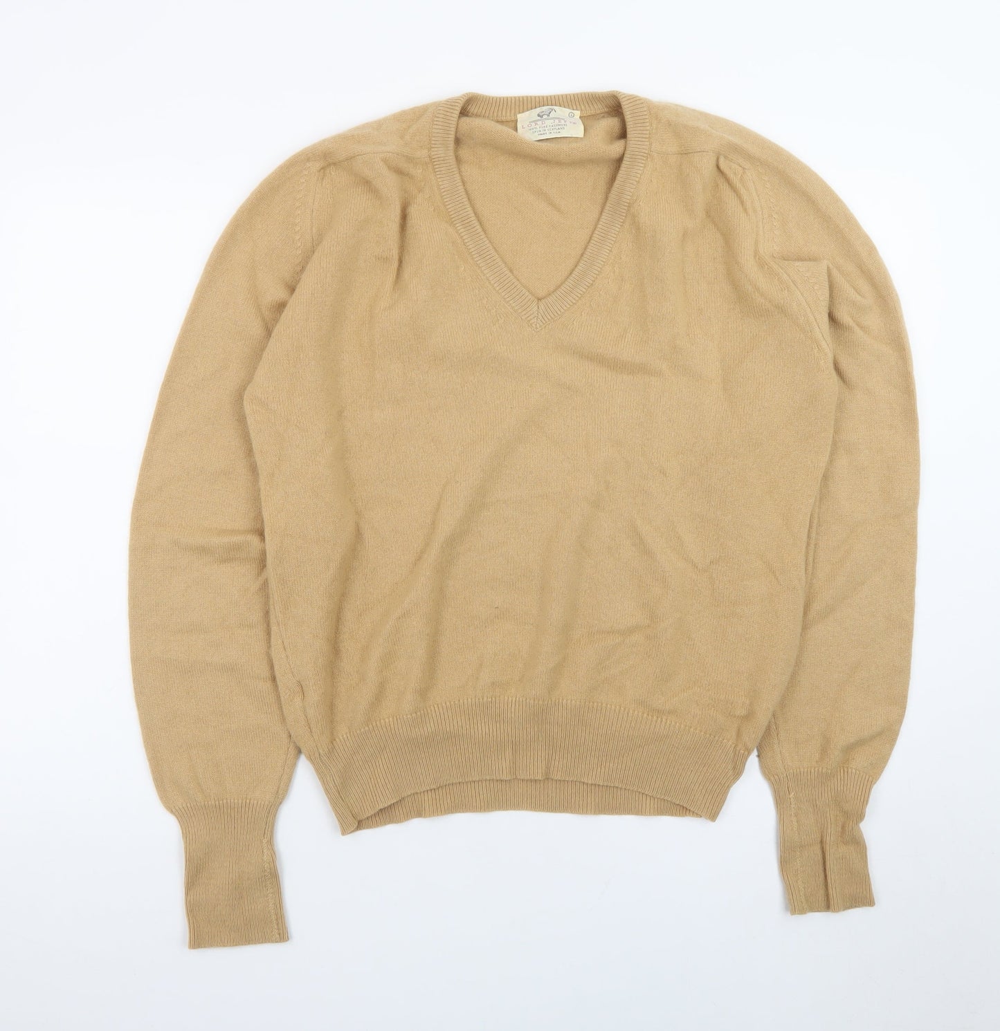 Lord Jeff Men's Beige Cashmere V-Neck Jumper Size L Classic Pullover