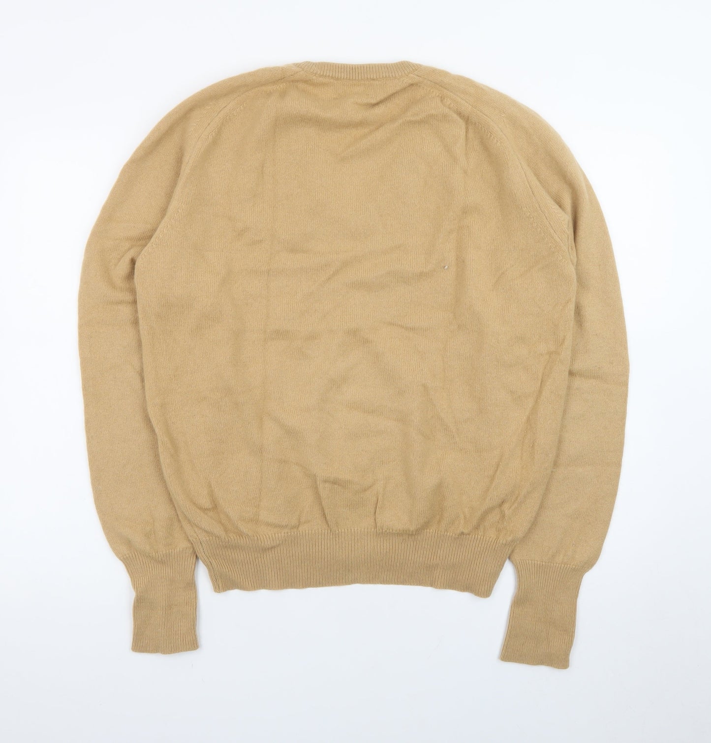 Lord Jeff Men's Beige Cashmere V-Neck Jumper Size L Classic Pullover