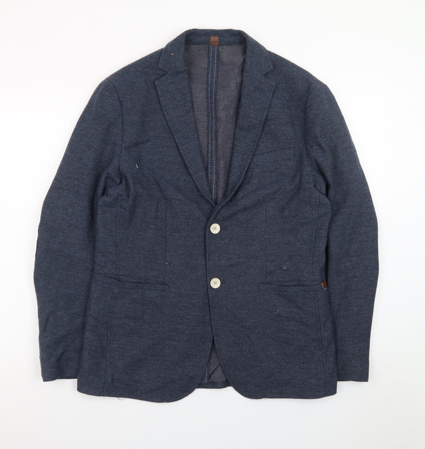 Zara Men’s Blue Slim Fit Herringbone Cotton Blazer Size 38