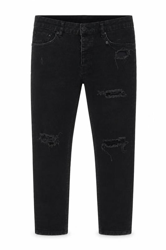 Front view of Denim Co. Men's Black Skinny Distressed Jeans 32W 30L