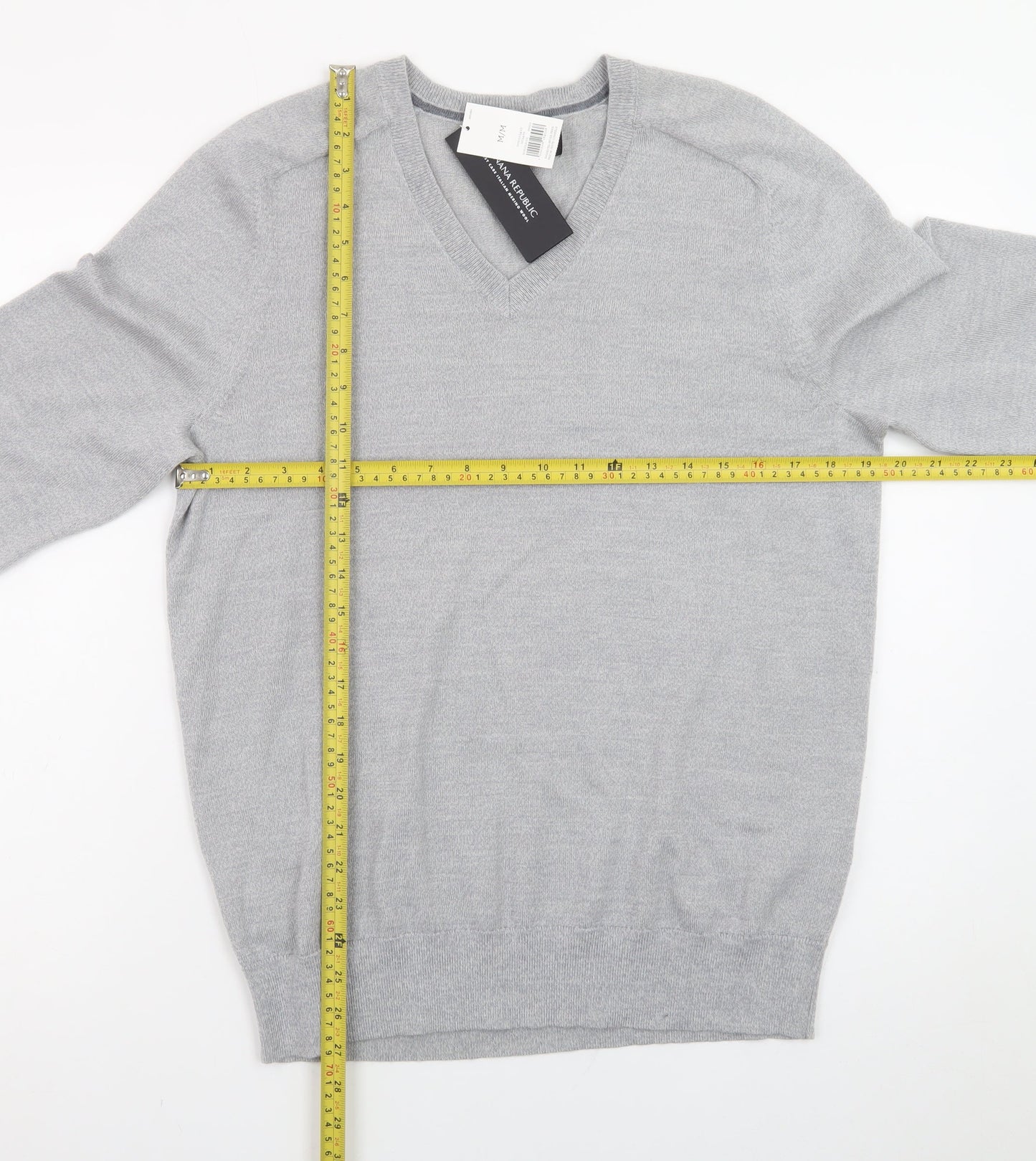 Banana Republic Men's Grey Merino Wool V-Neck Jumper M