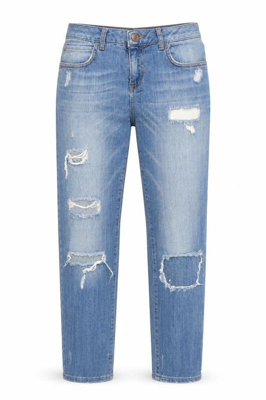 Front view of LCW Jeans women’s blue distressed straight denim 26in