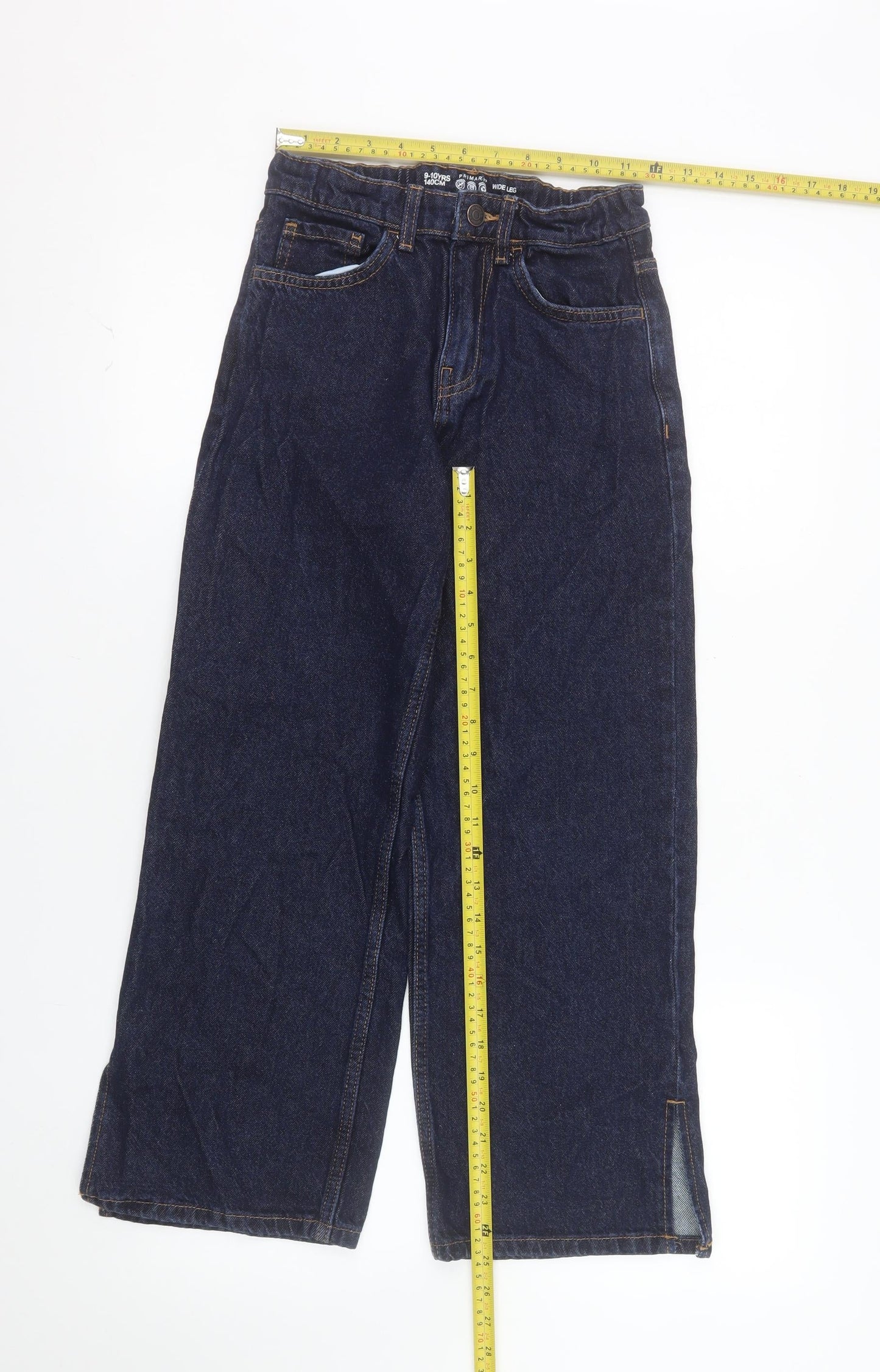 Primark Girls Blue Wide-Leg Jeans 9-10 Years Cotton Denim Casual
