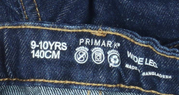 Primark Girls Blue Wide-Leg Jeans 9-10 Years Cotton Denim Casual
