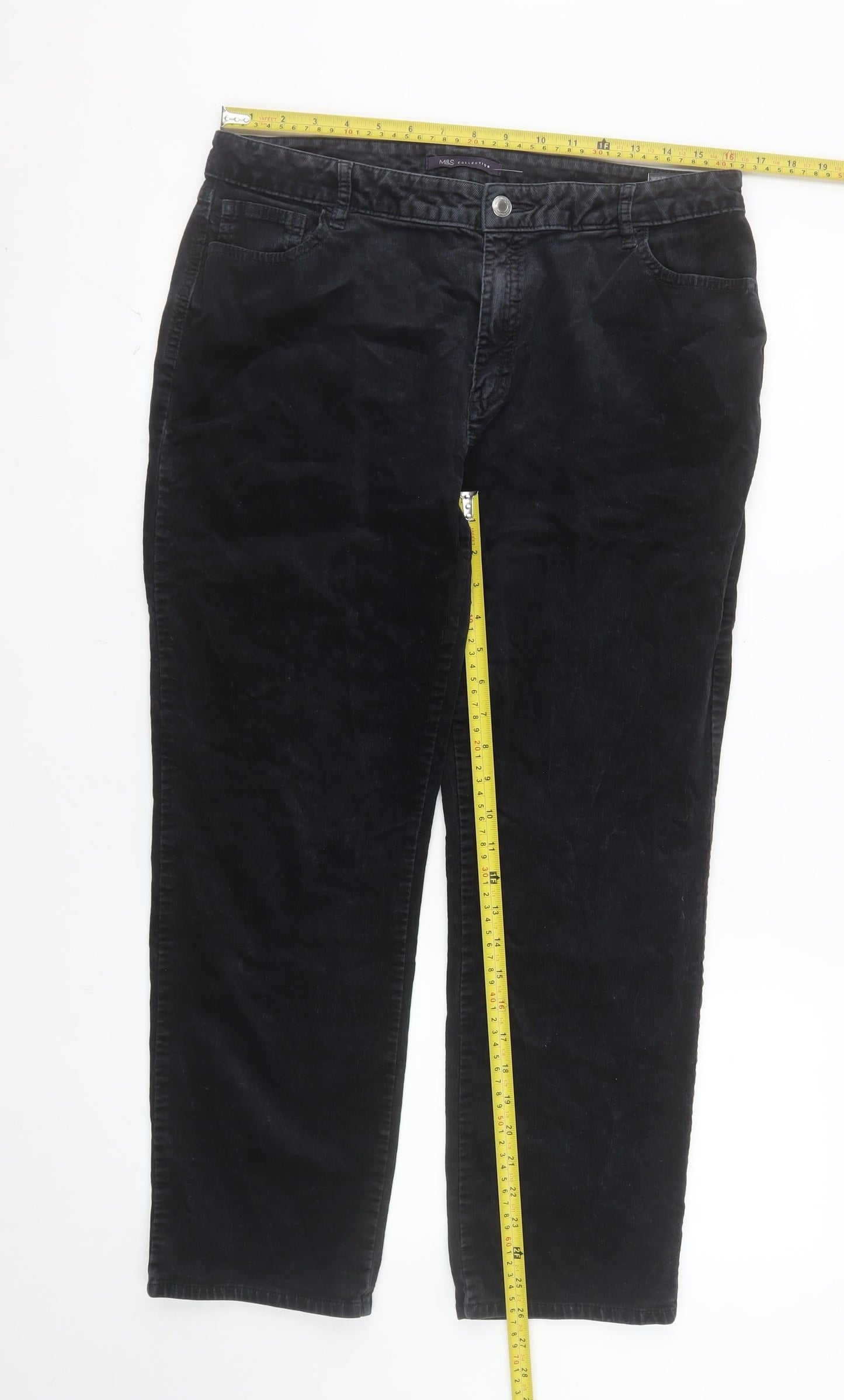 Marks and Spencer Women's Black Corduroy Stretch Chino Trousers Size 16