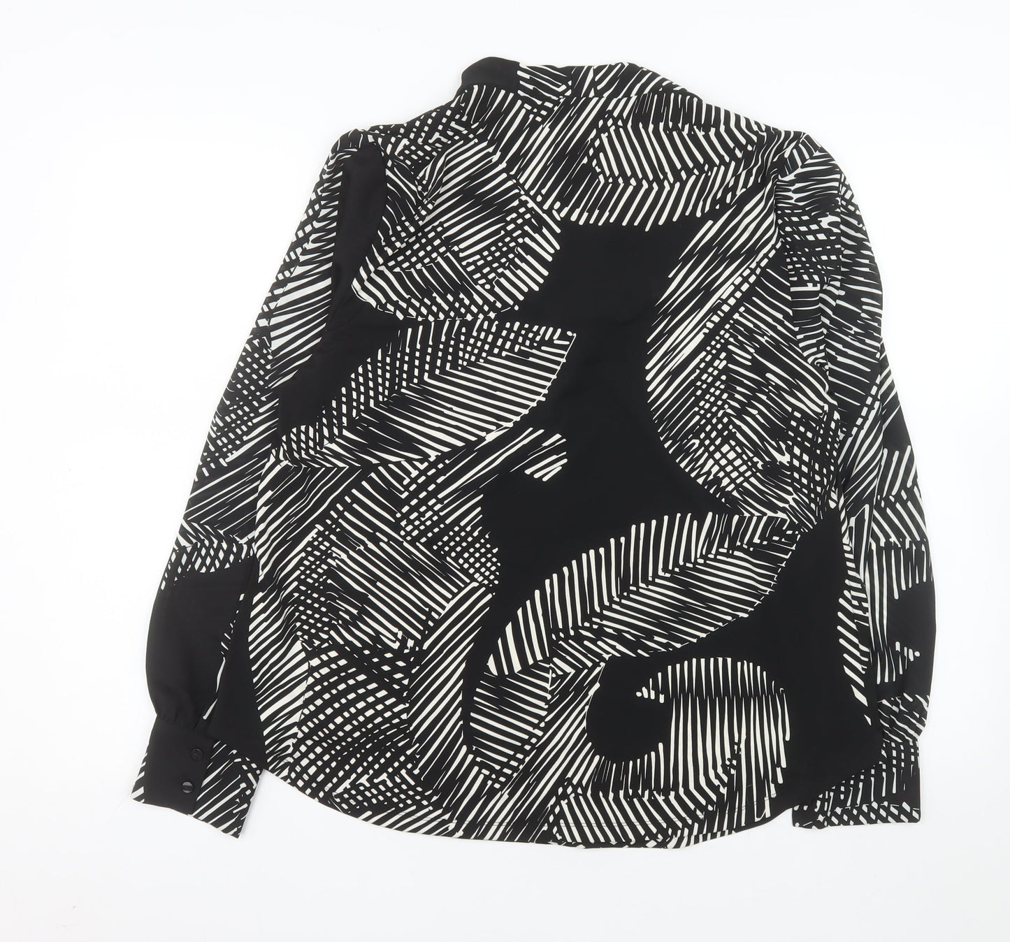Next Womens Black White Geometric Jersey Blouse Size 16 Long Sleeve