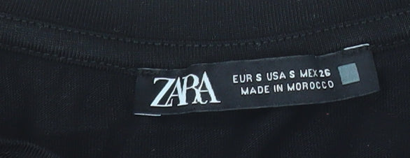 Zara Women Black Cotton Puff Sleeve Crew Neck Blouse Size S