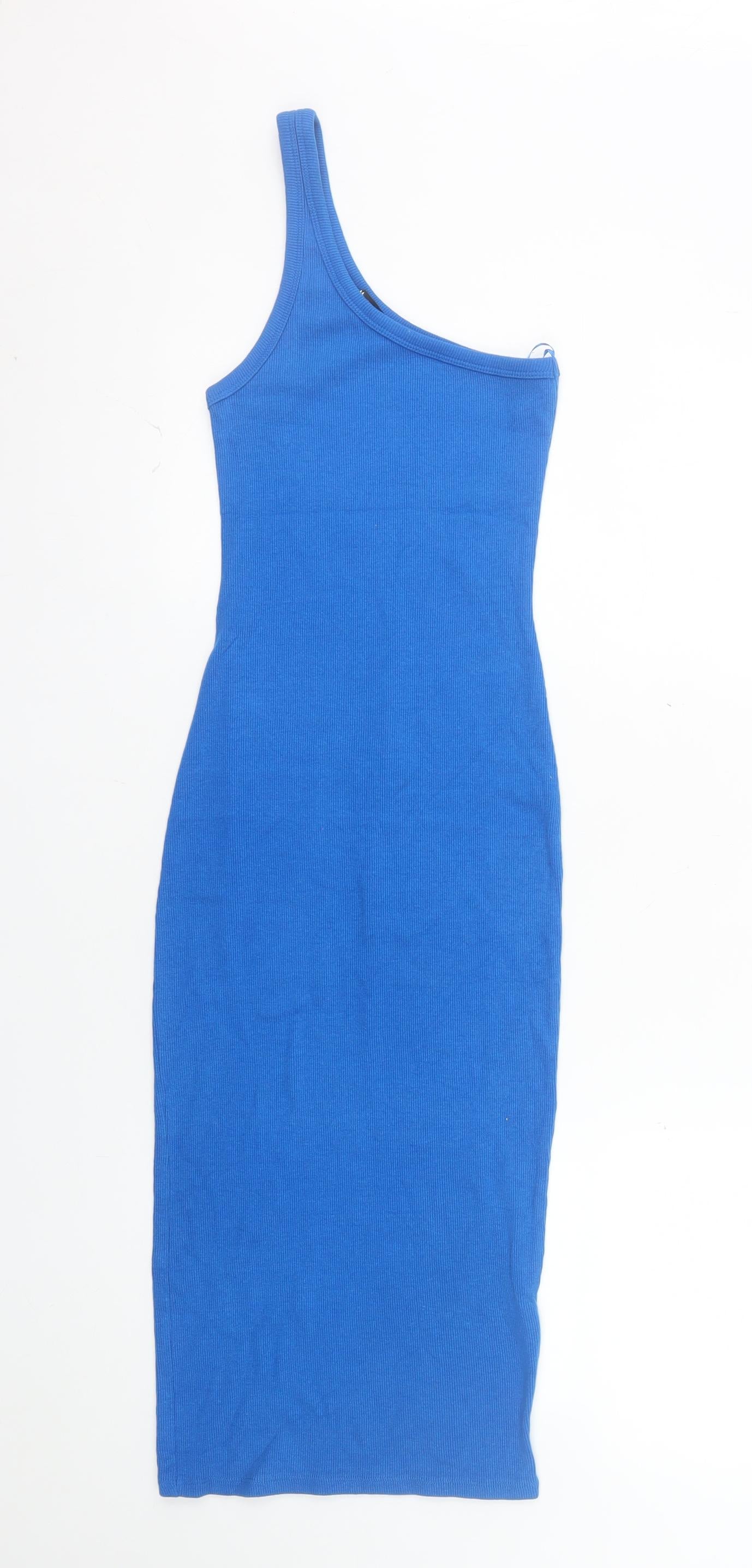 Zara Women Blue One Shoulder Bodycon Midi Dress Size S