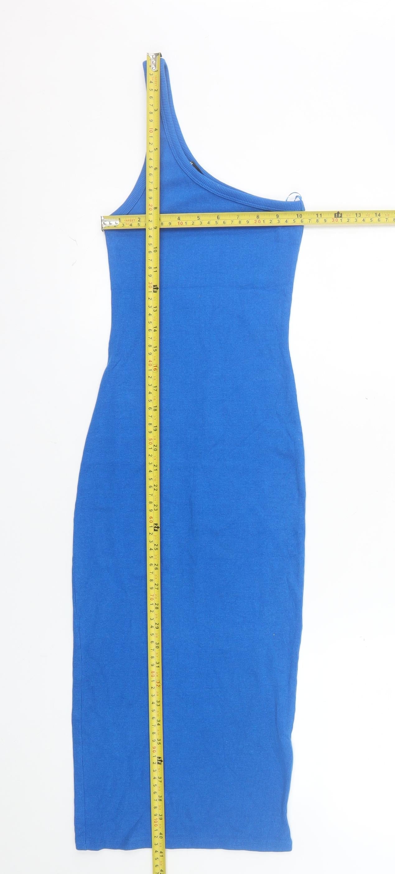 Zara Women Blue One Shoulder Bodycon Midi Dress Size S