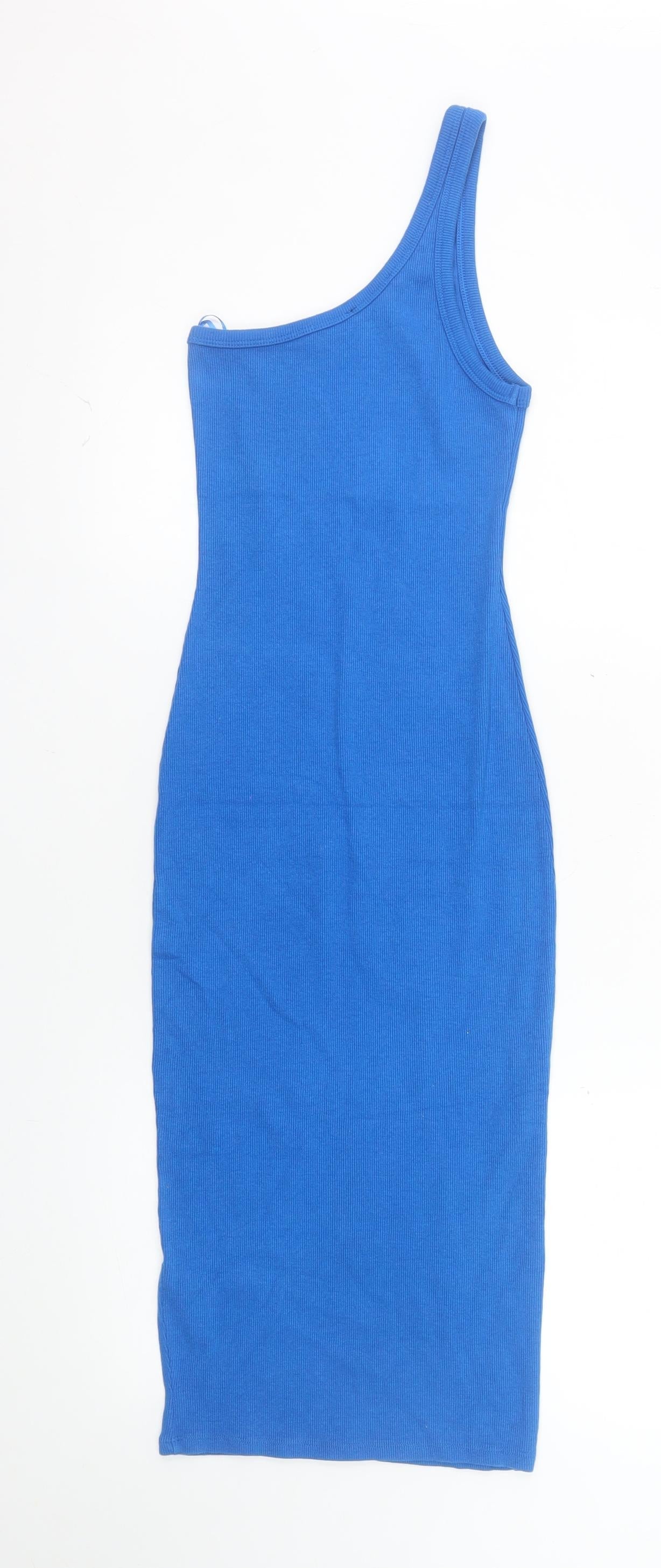 Zara Women Blue One Shoulder Bodycon Midi Dress Size S