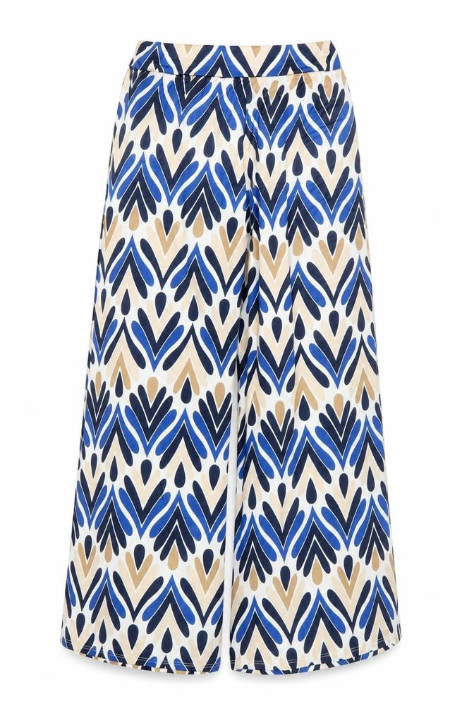 Virgo Boutique Womens Blue Geometric Wide-Leg Trousers One Size 10-14