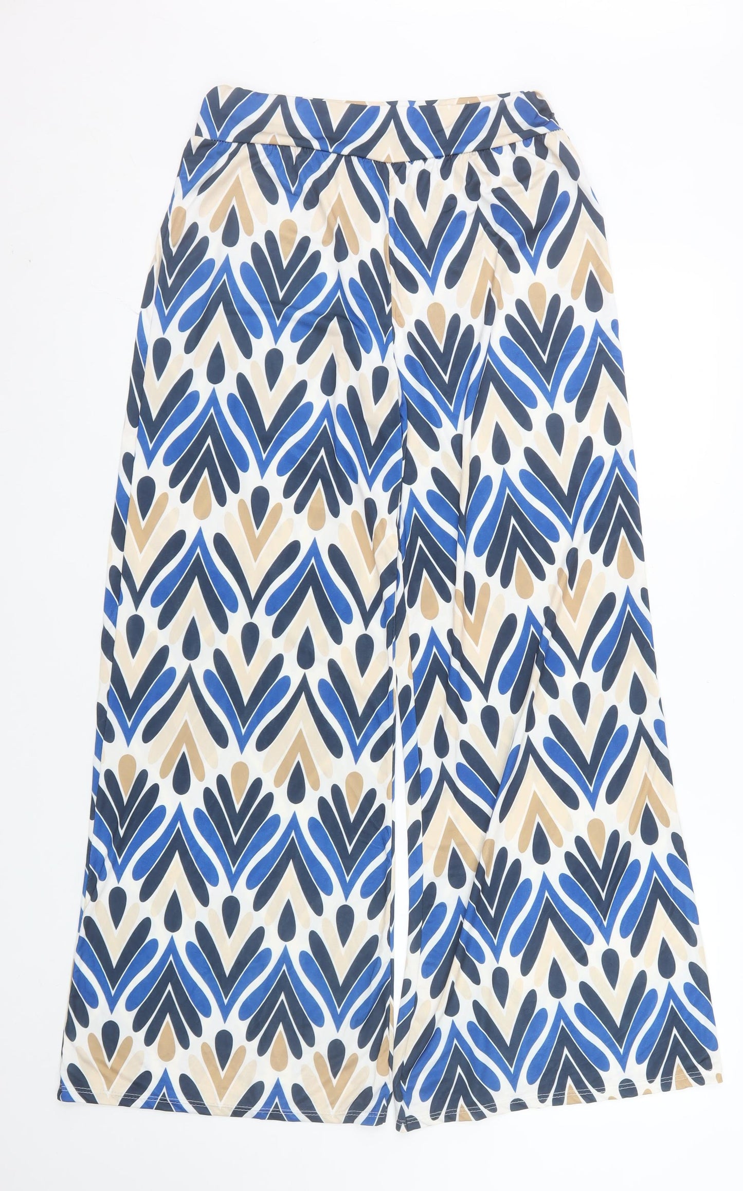 Virgo Boutique Womens Blue Geometric Wide-Leg Trousers One Size 10-14