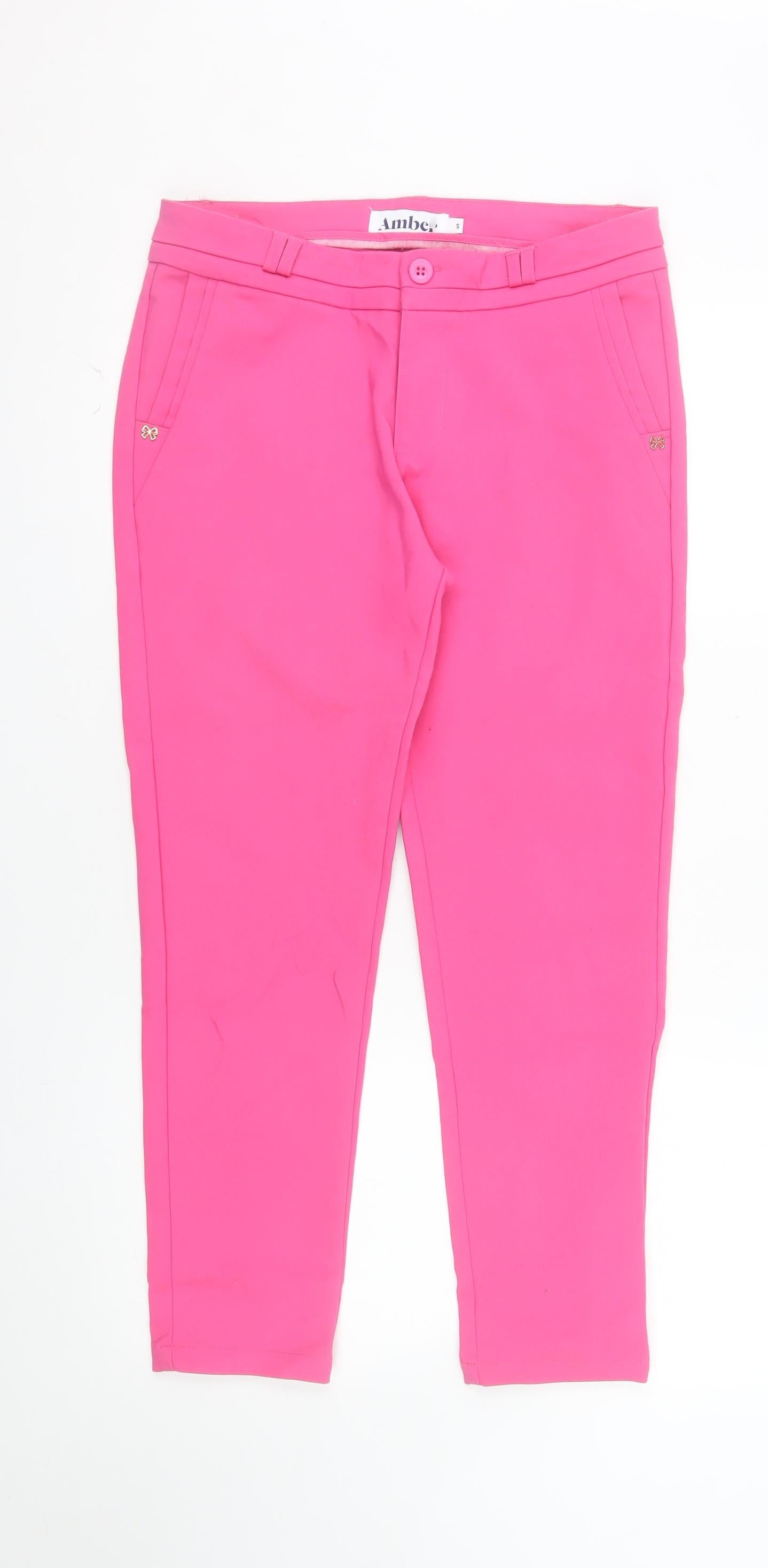 Amber Women Pink Cropped Chino Trousers Size S Cotton Blend