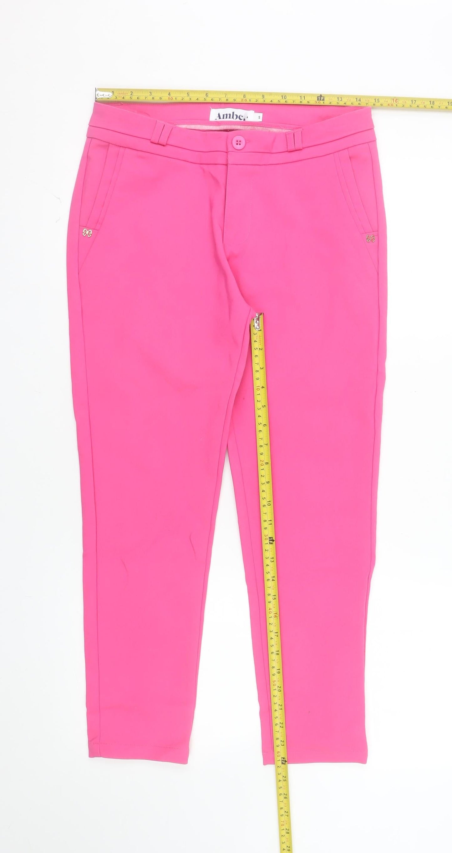 Amber Women Pink Cropped Chino Trousers Size S Cotton Blend