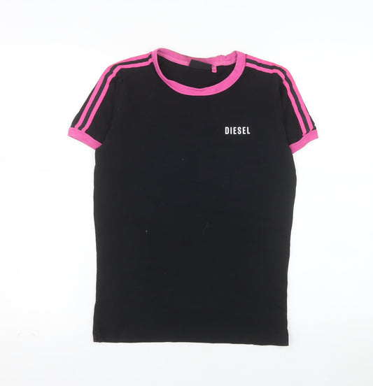 Diesel Women’s Black Pink Ringer T-Shirt Small Slim Fit