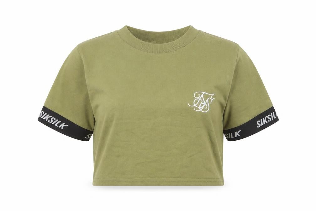 SikSilk Womens Green Cropped T-Shirt Size 10 Short Sleeve Cotton