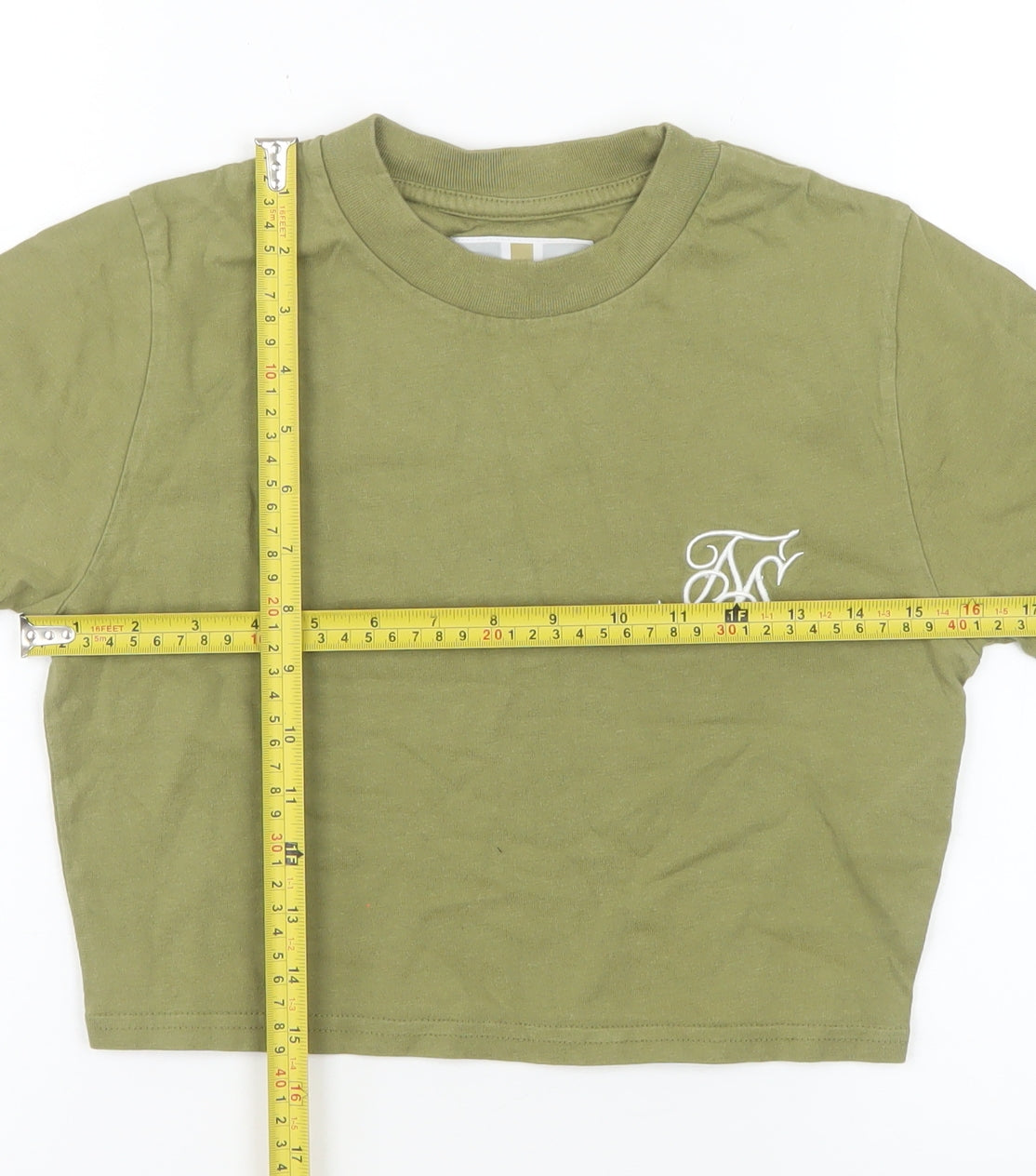 SikSilk Womens Green Cropped T-Shirt Size 10 Short Sleeve Cotton